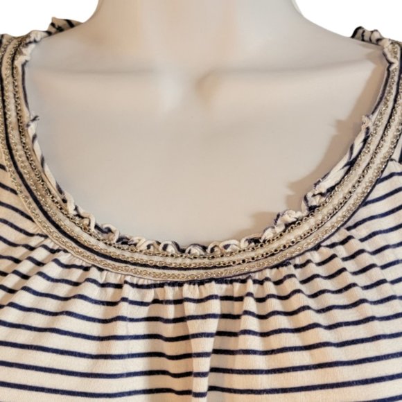 Vintage Esprit Women's Top Short-Sleeve Navy & White Small Neck Embroidery (EUC) - Picture 6 of 7